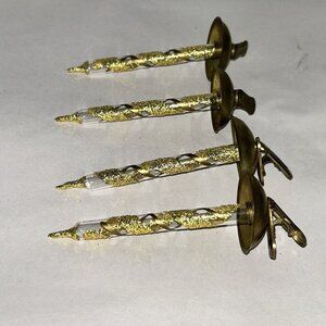 Set - 4 Hand Blown Glass Christmas Tree Candle Ornaments Gold Swirl Clipon Italy